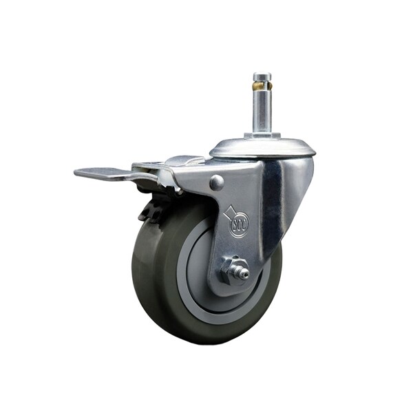 3.5'' Gray Poly Wheel Swivel 7/16'' Stem Caster with Total Lock Brake